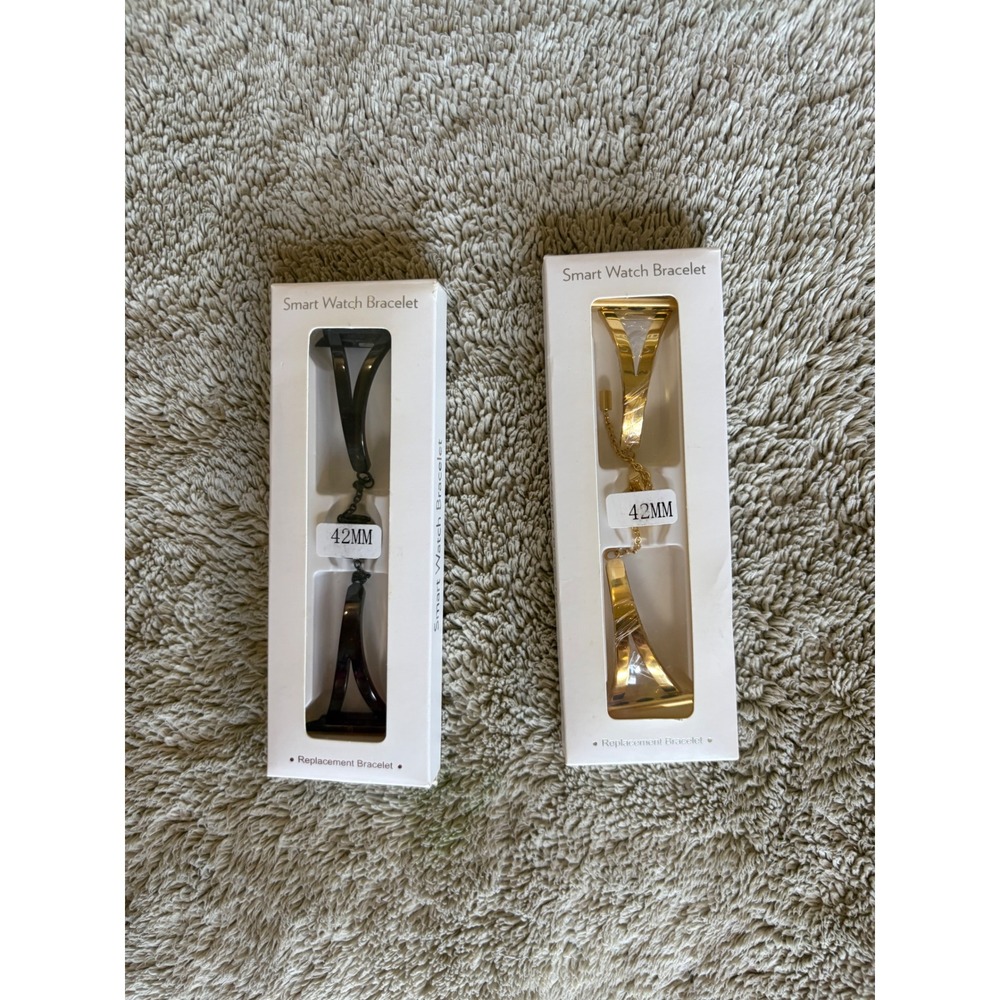 Set of 2 Smart Watch Bracelet Replacement Band 42mm Gold and Black Jewelry Style